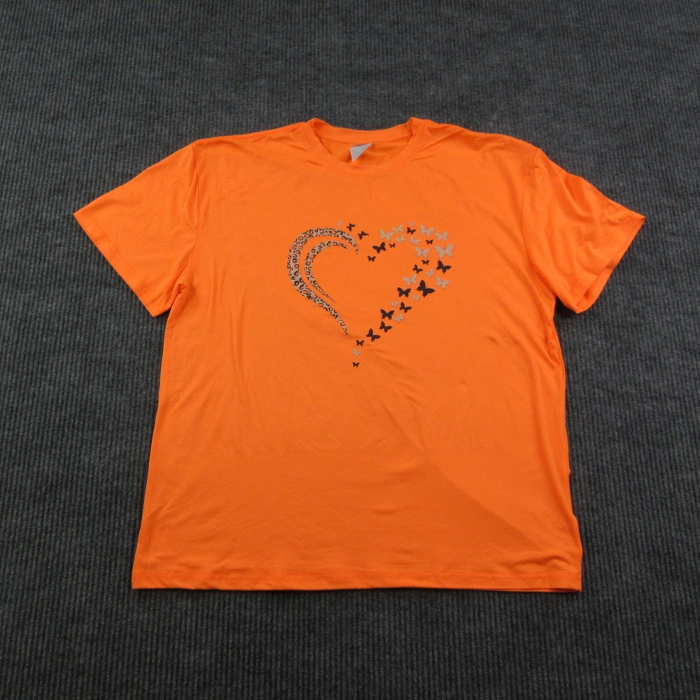 Heart Butterfly Shirt Mens XL Orange Crew Neck Short Sleeve Graphic Tee
